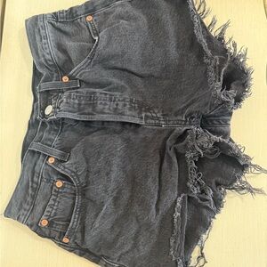 Women's Black Denim Frayed Shorts